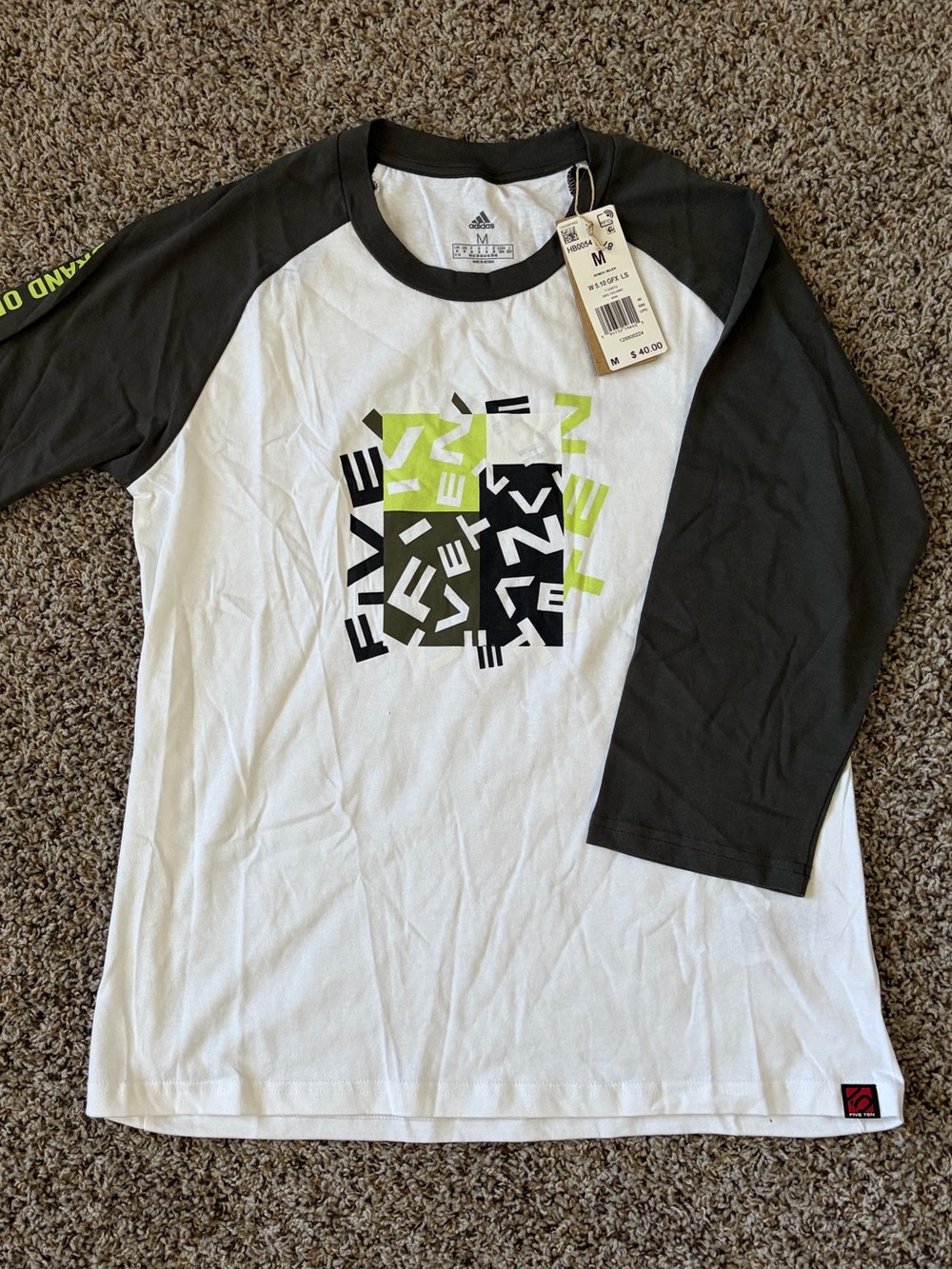 Adidas Women’s M Black & White Graphic Long Sleeve Tee with Lime Accent